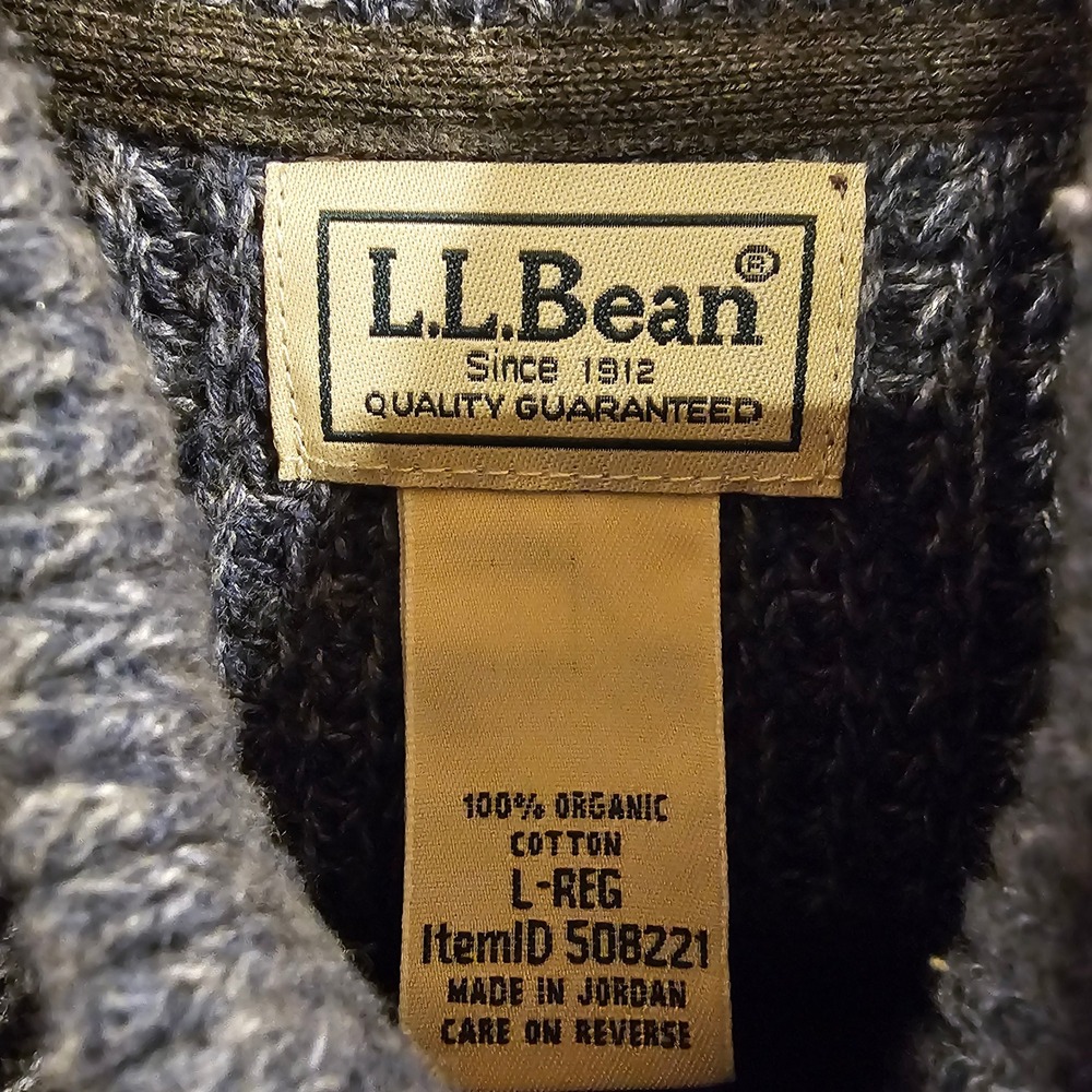 LL Bean Mens Large Organic Cotton Full Zip Waffle Knit Sweater Blue 508221 - Picture 4 of 8